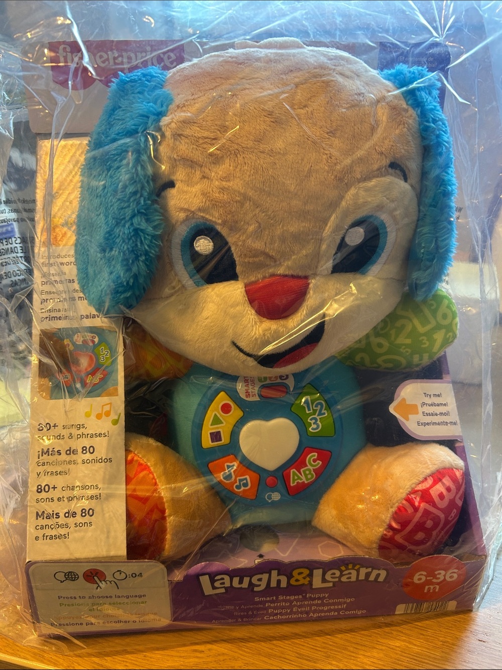 Fisher-Price Plush Learning Puppy with Blue Ears and Multi-Color Buttons